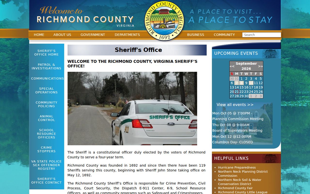 Richmond County Sheriff official services page