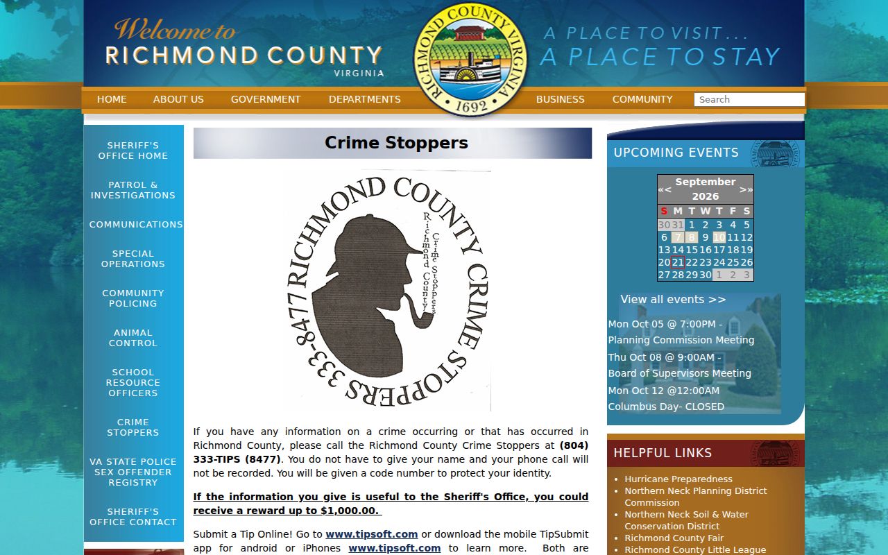 Richmond County Crime Stoppers information and official tip options