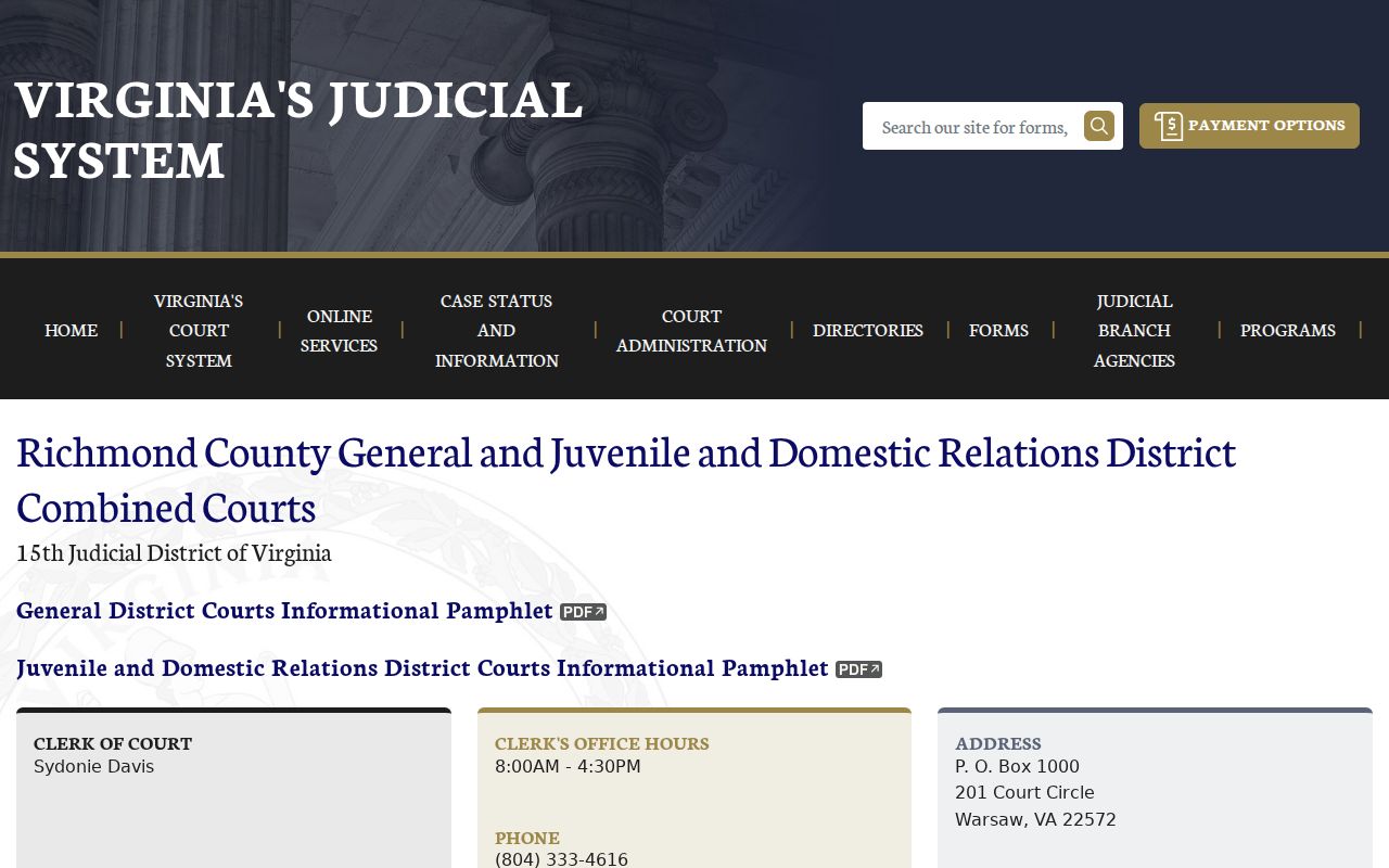 Official Richmond County General District and JDR Court contact and schedule page