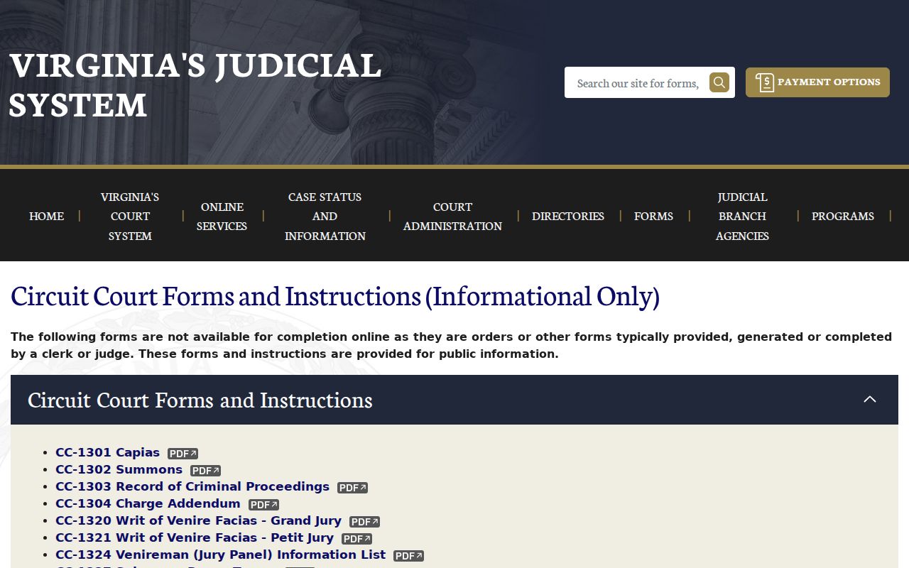 Virginia Circuit Court capias form fields and instruction reference